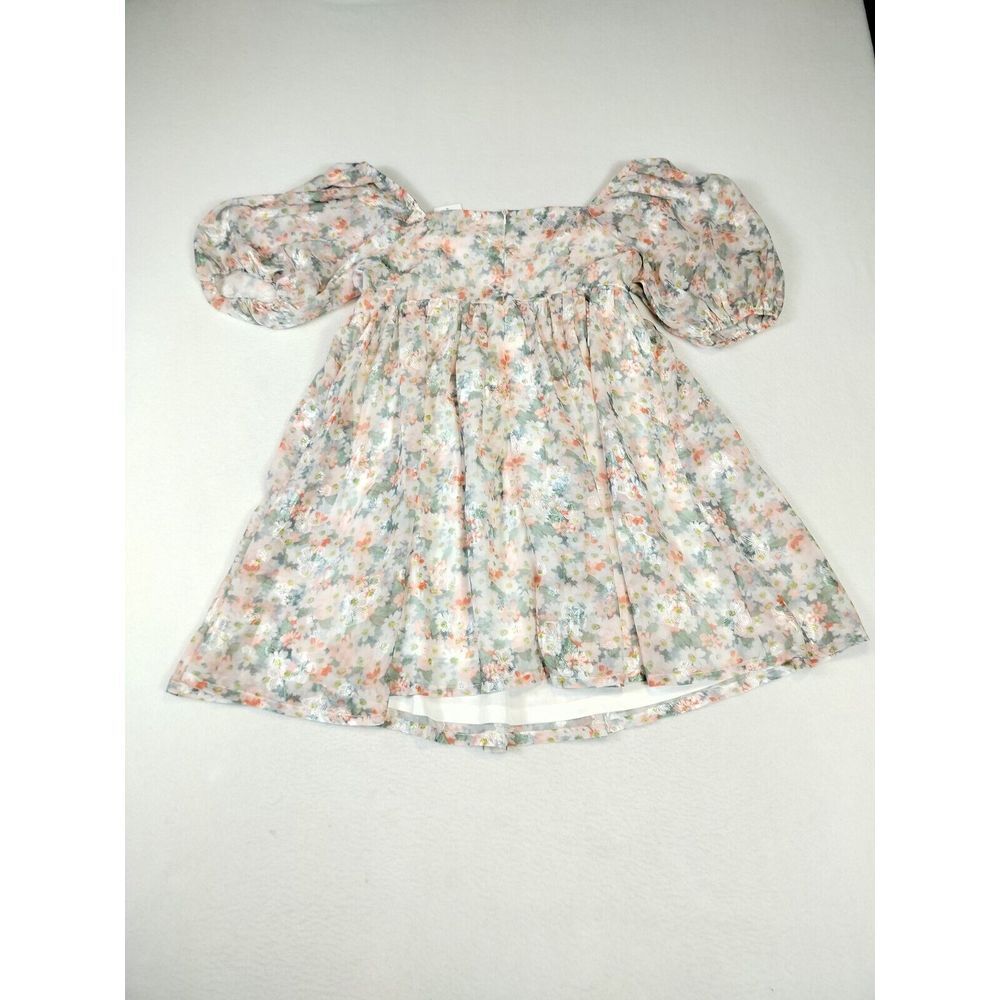 Babydoll Dress Women's Large Pink Puff Sleeve Floral Short Sleeve TCEC 1/4 Zip - Picture 2 of 8